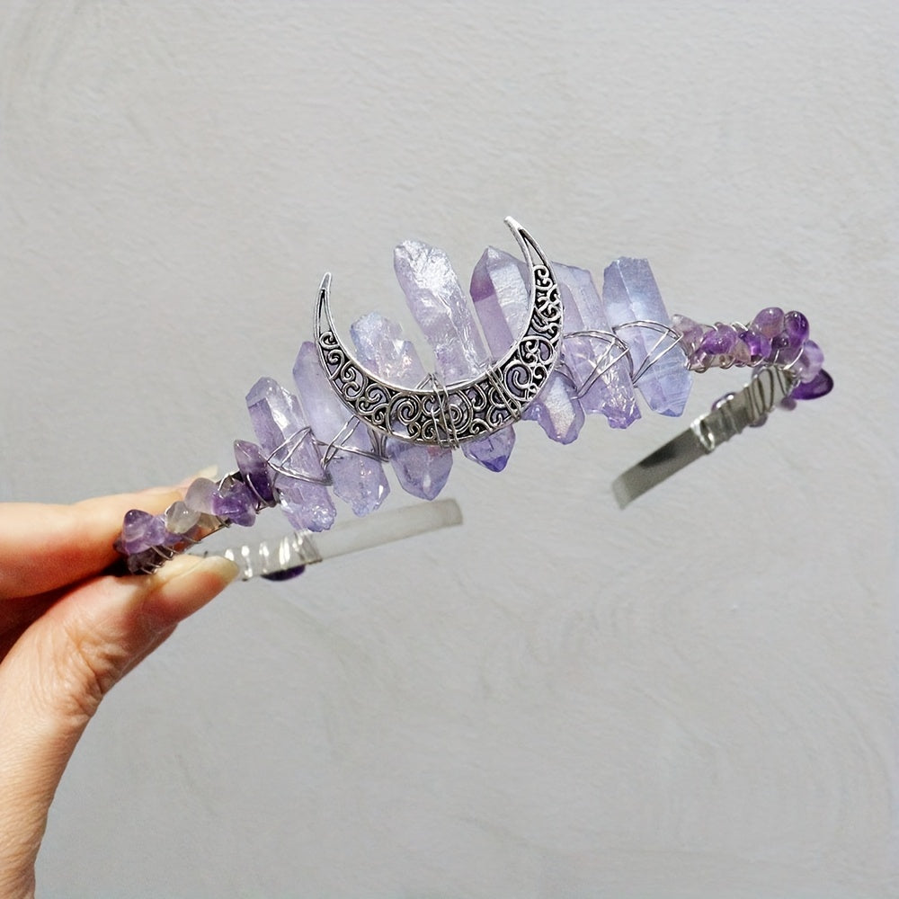 Natural Crystal Hollow Moon Tiara 1pc Headband Hair Band - Hair Accessories Head Jewelry