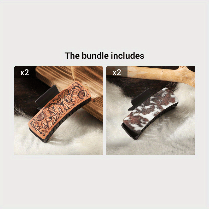 1pc Western Cowboy Style Printed PU Leather Hair Claw Clip Large Non Slip Rectangular Hair Grab Clip Trendy Hair Accessories For Women And daily uses