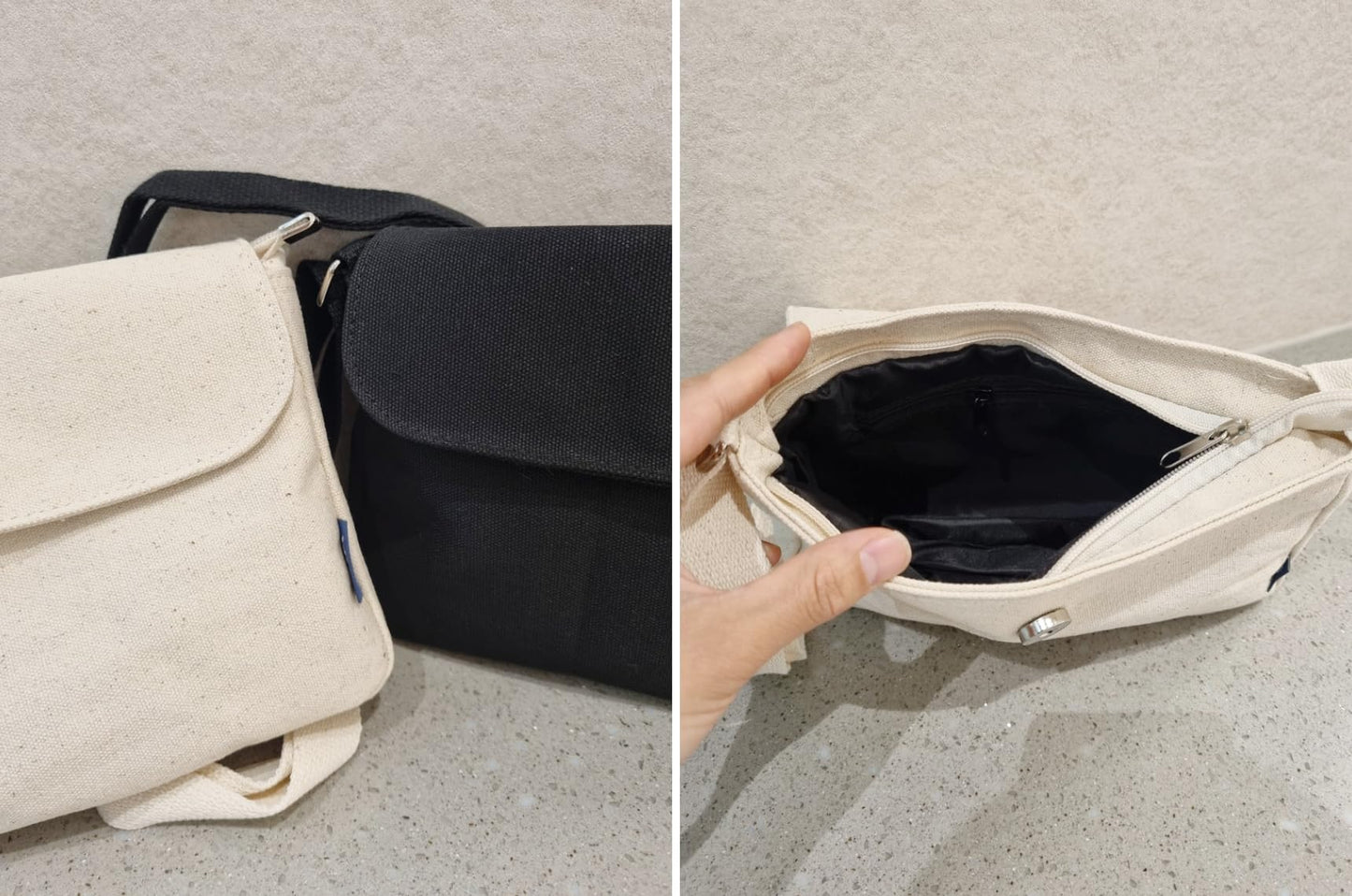 Korean Canvas Messenger Bag, Black Ivory, Adjustable Crossbody Strap, Student Shoulder Bag, Snap Button Zipper Closure