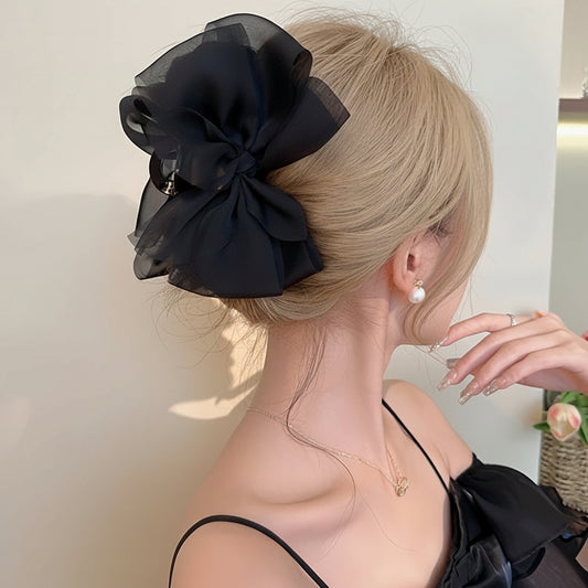 1pc Elegant Mesh Bowknot Decorative Hair Claw Clip Stylish Non Slip Hair Grab Clip Vintage Hair Accessories For Women And daily uses