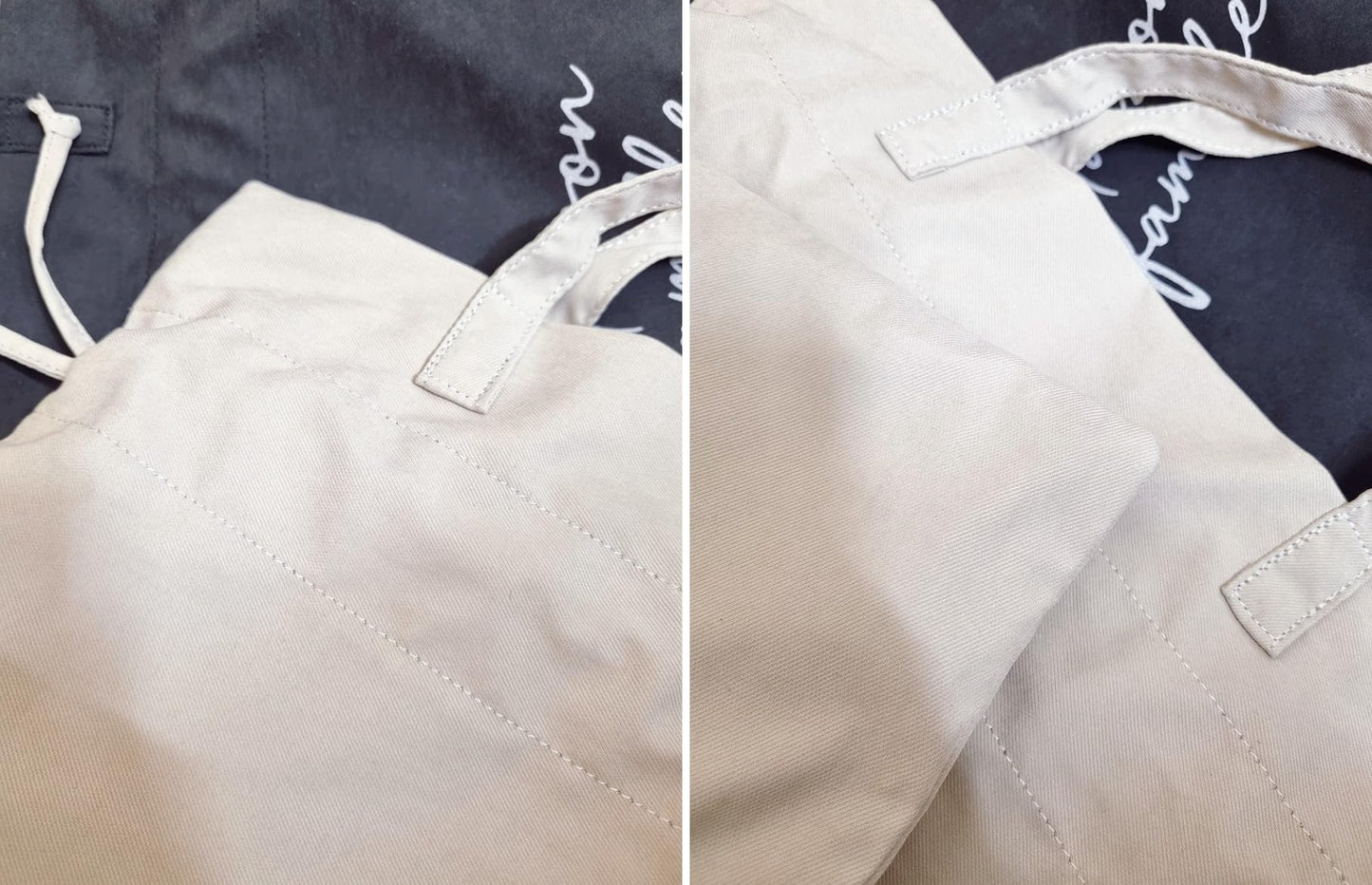 La Maison de Famille Drawstring Shoulder Bag, Korean Fashion Style, Ivory and Black, Suede Texture Fabric, 14.6x14.2x3.5 Inch