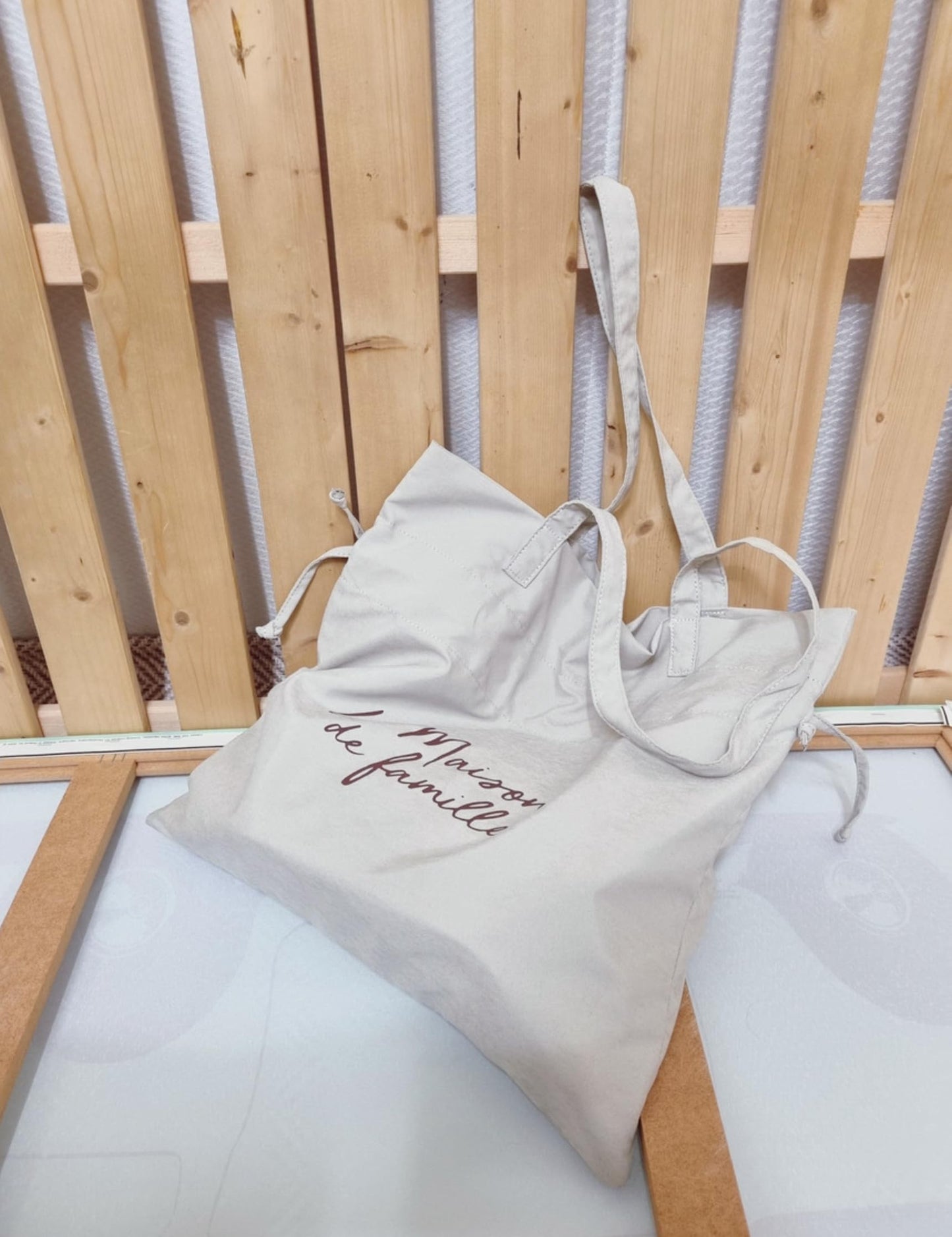 La Maison de Famille Drawstring Shoulder Bag, Korean Fashion Style, Ivory and Black, Suede Texture Fabric, 14.6x14.2x3.5 Inch