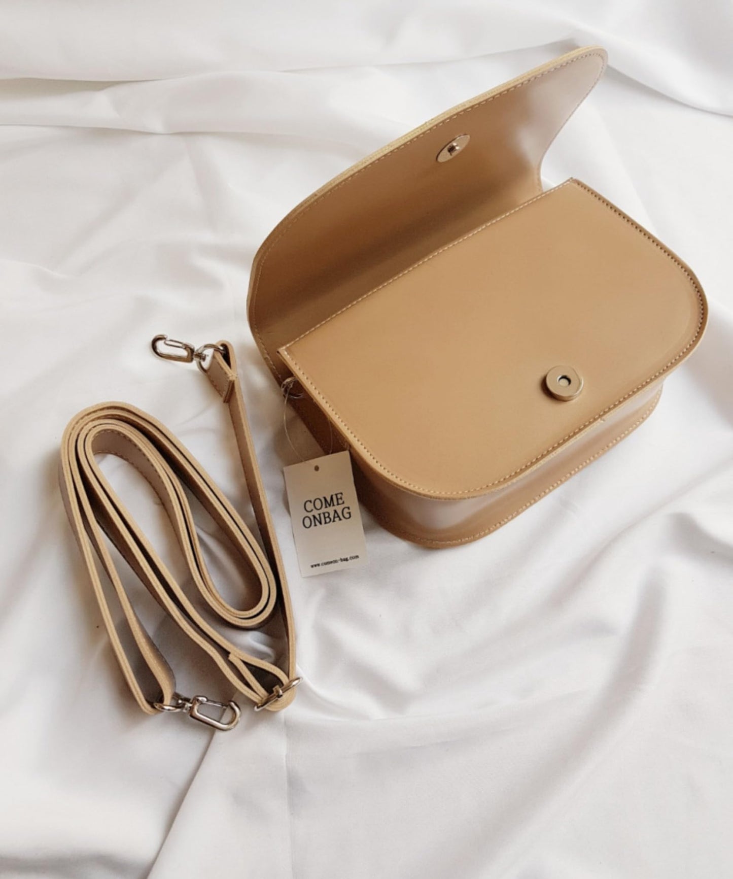 Half Moon Crossbody Bag, Korean, Synthetic Leather, Detachable Strap,  8.7x5.1x2.8 Inch, Black, Wine, Beige