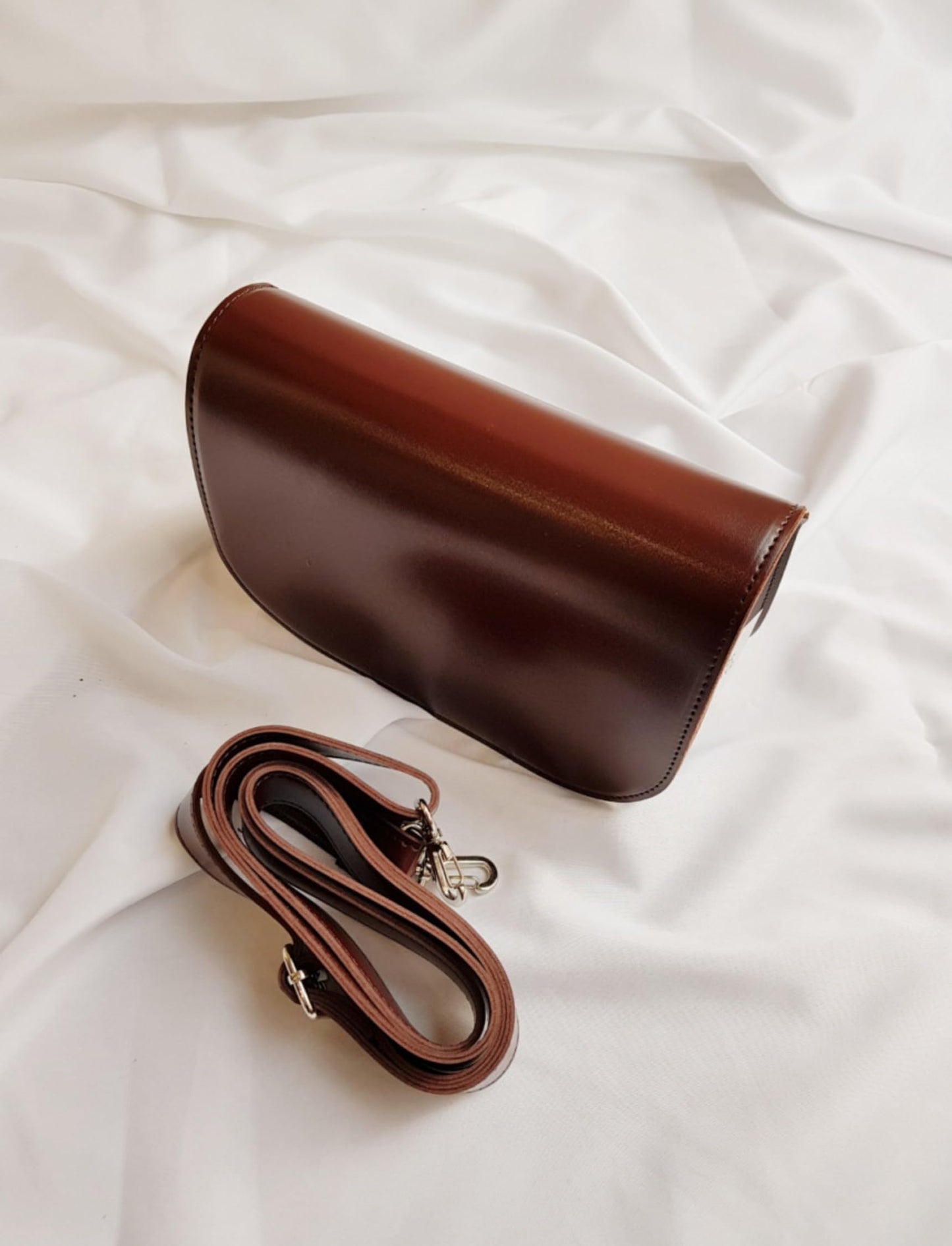 Half Moon Crossbody Bag, Korean, Synthetic Leather, Detachable Strap,  8.7x5.1x2.8 Inch, Black, Wine, Beige