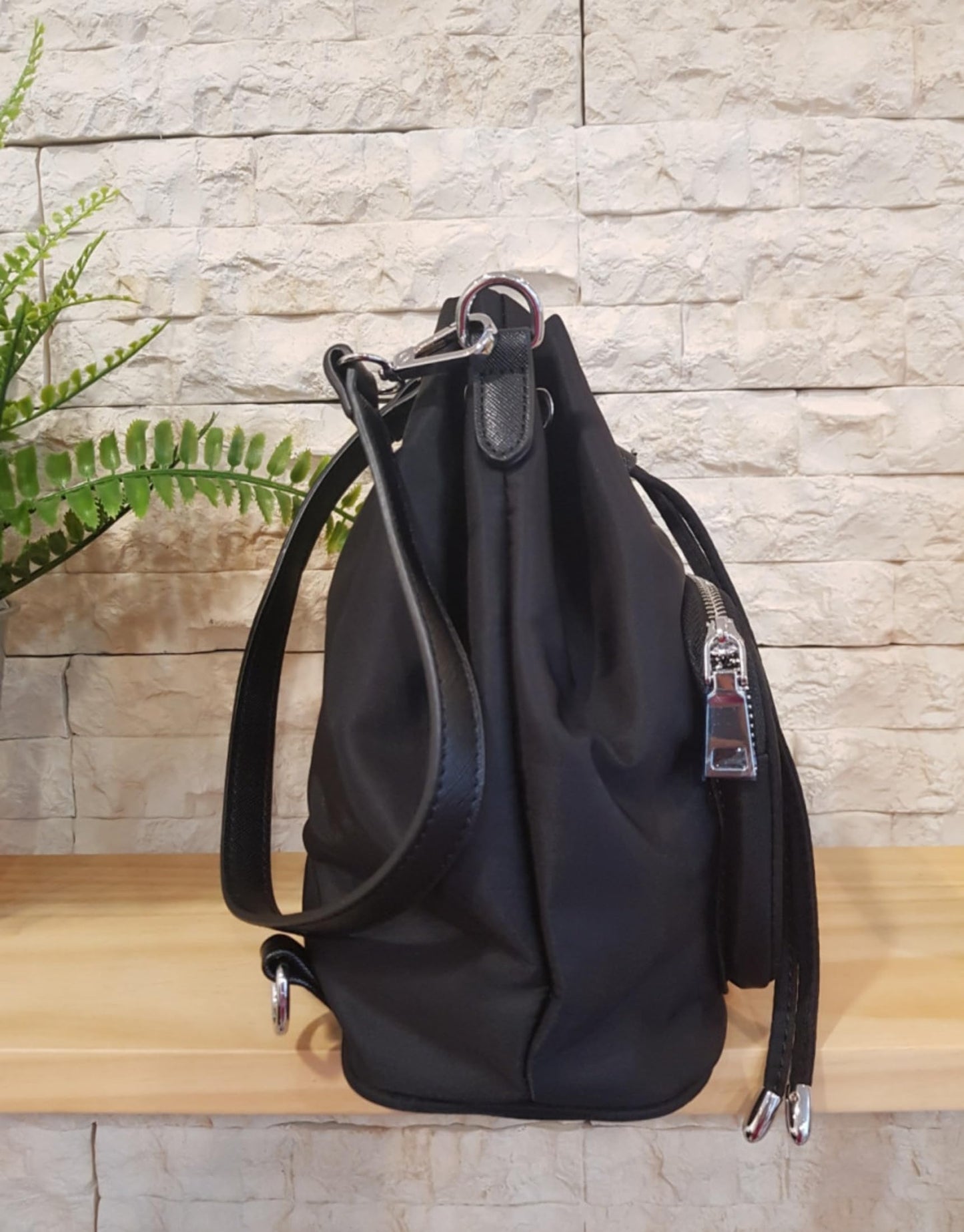 3-Way Convertible Backpack, Black Waterproof Fabric, Large Capacity Shoulder Bag, Cross Body Bag with Multiple Compartments, 7.9x8.7x4.5 Inch