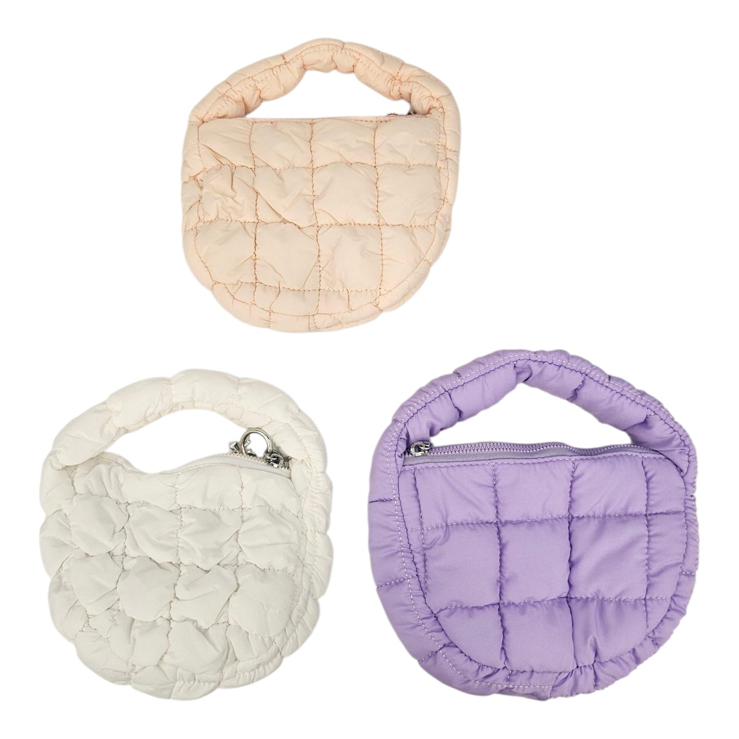 Generic Quilted Mini Tote Bag, Nylon Shoulder Handbag with Zipper, Multiple Colors, Lightweight Casual Style