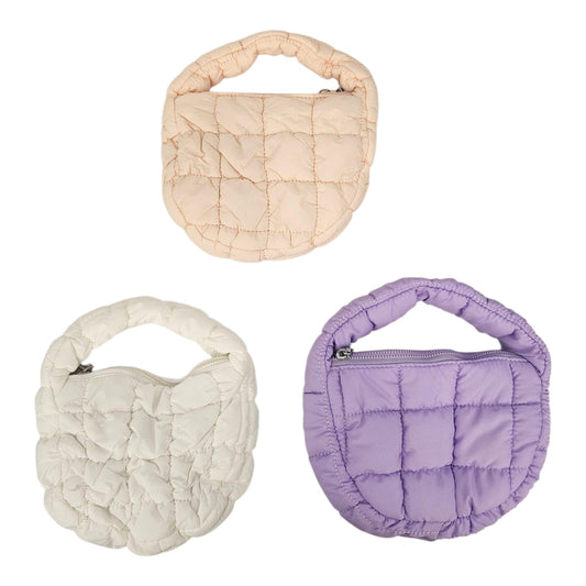 Generic Quilted Mini Tote Bag, Nylon Shoulder Handbag with Zipper, Multiple Colors, Lightweight Casual Style