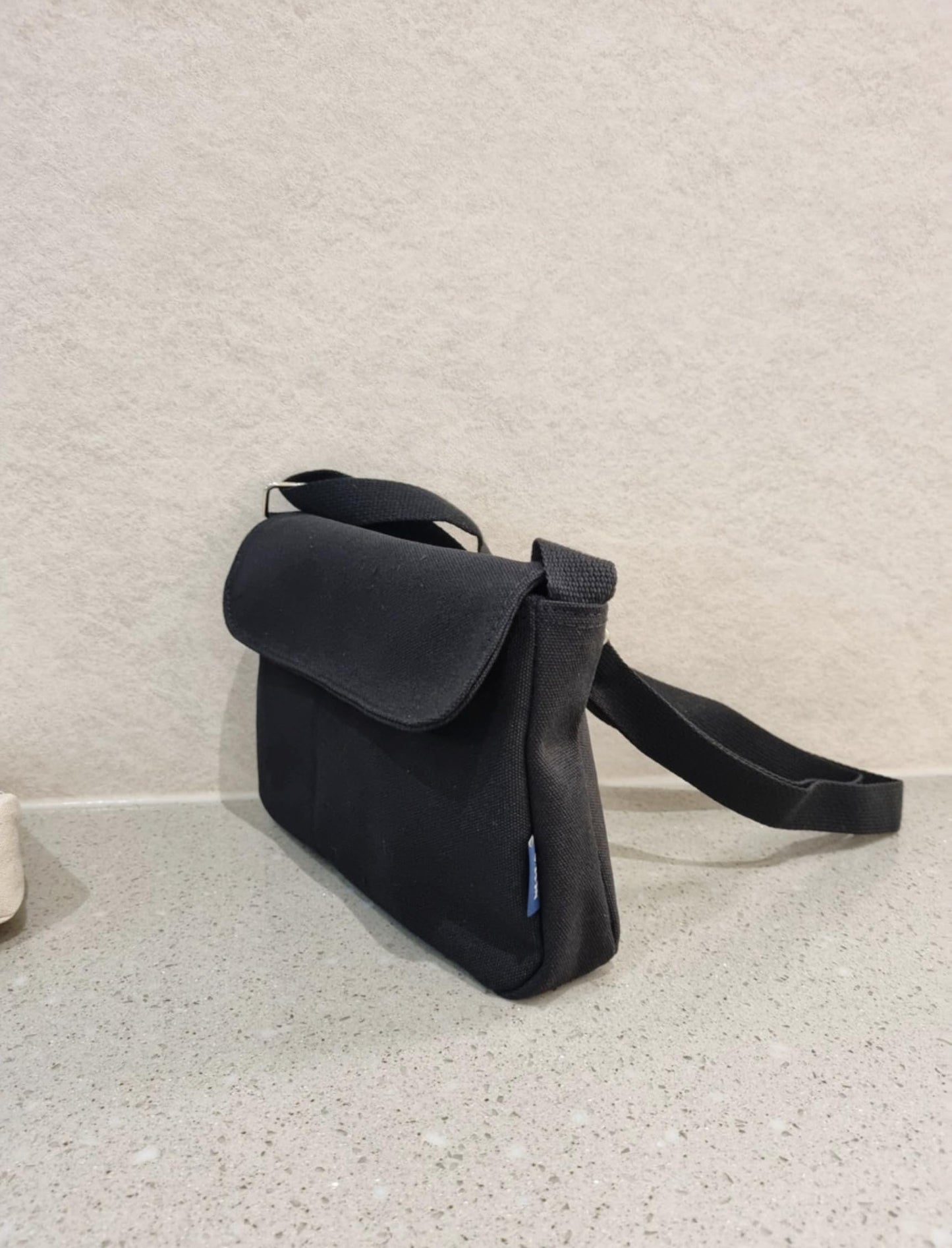 Korean Canvas Messenger Bag, Black Ivory, Adjustable Crossbody Strap, Student Shoulder Bag, Snap Button Zipper Closure