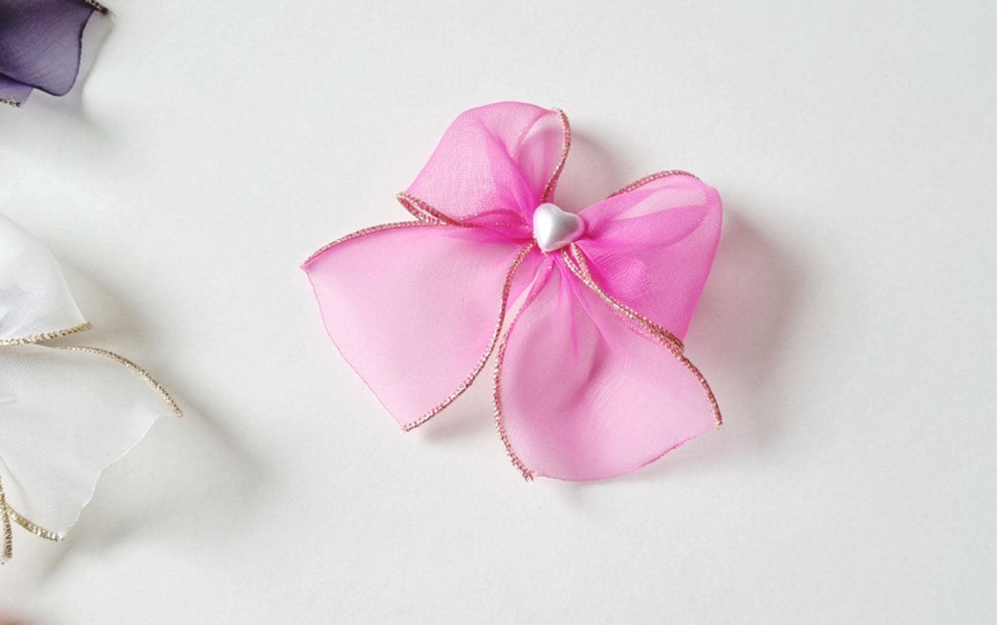 Gold-Edged Organza Bow Hair Clip Light Pink, Deep Pink, Yellow, White, Red, Purple Girl Toddler Formal Gold hypoallergenic [with Pinkluvme]