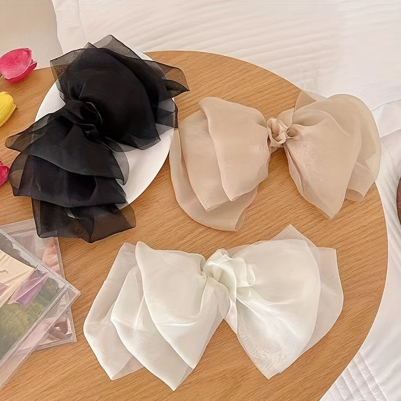 Elegant 4pcs Set Of Large Bow Hair Clips - Silky Yarn Flower Barrettes For Women & Girls, Perfect For Ponytails & Updos Hair Accessories For Women Hair Ties For Women