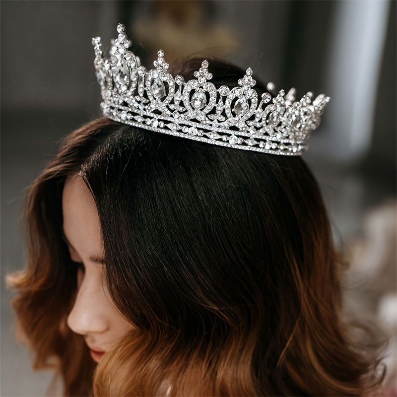 Exquisite Crystal Queen Crown - Sparkling Rhinestone Tiara for Women, Bridal Party, Pageant, Wedding Hair Accessories, Silver Plated, Durable, Adjustable, Comfortable, Ideal for Brides, Birthday Girls, and Queens