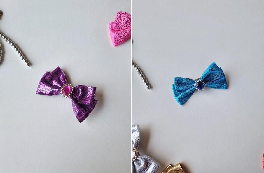 Sparkle Jewel Long-Lasting Pearly Shiny Bling Bow Ribbon Clip Korean Pet Accessory [with Pinkluvme]