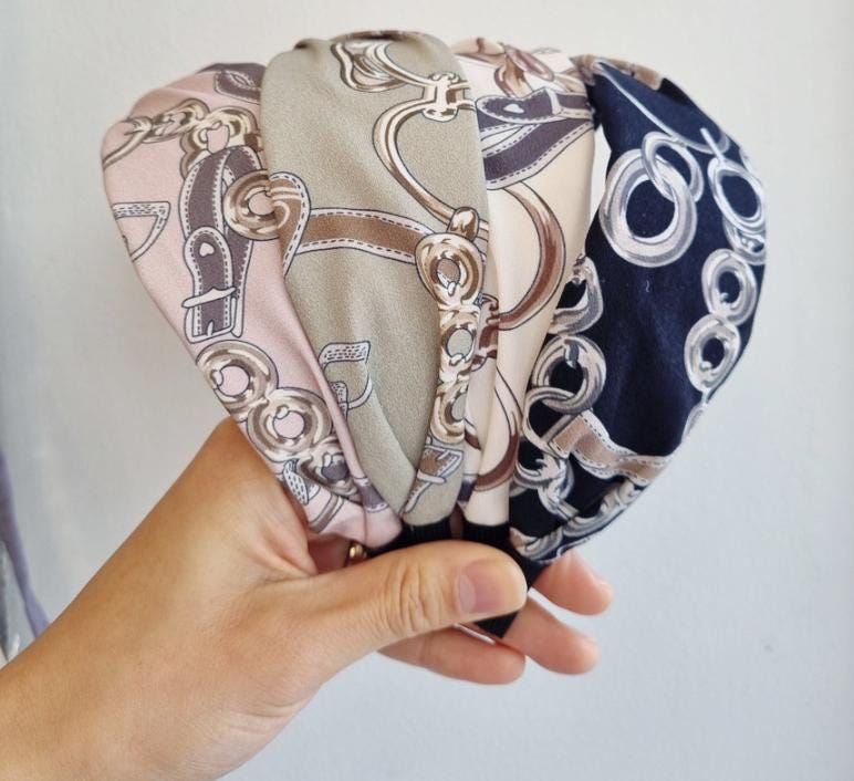 Wide Scarf Twist Bandana Style Headband - Chain & Belt Pattern Made in Korea [with Pinkluvme]