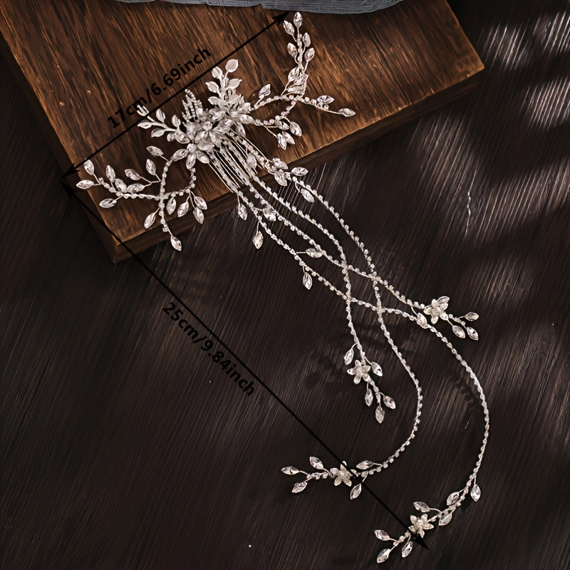 Bridal Hair Accessories With Crystal Long Hair Comb, Braided With Rhinestone Hairpin, Wedding Veil And Other Bridal Accessories