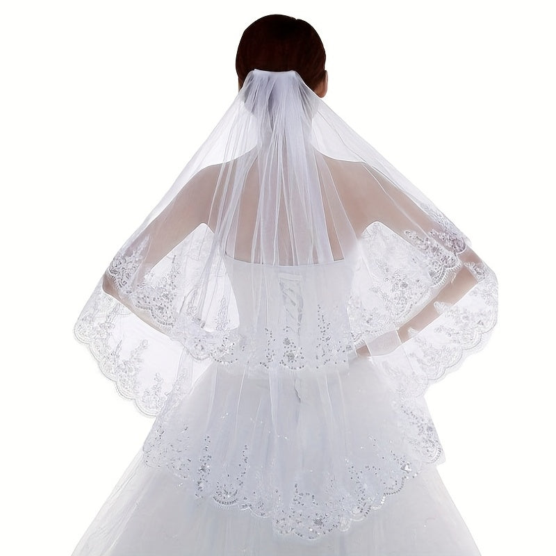 Lace Edge Bridal Veil Women's Simple Wedding Veil With Comb Wedding Hair Accessories