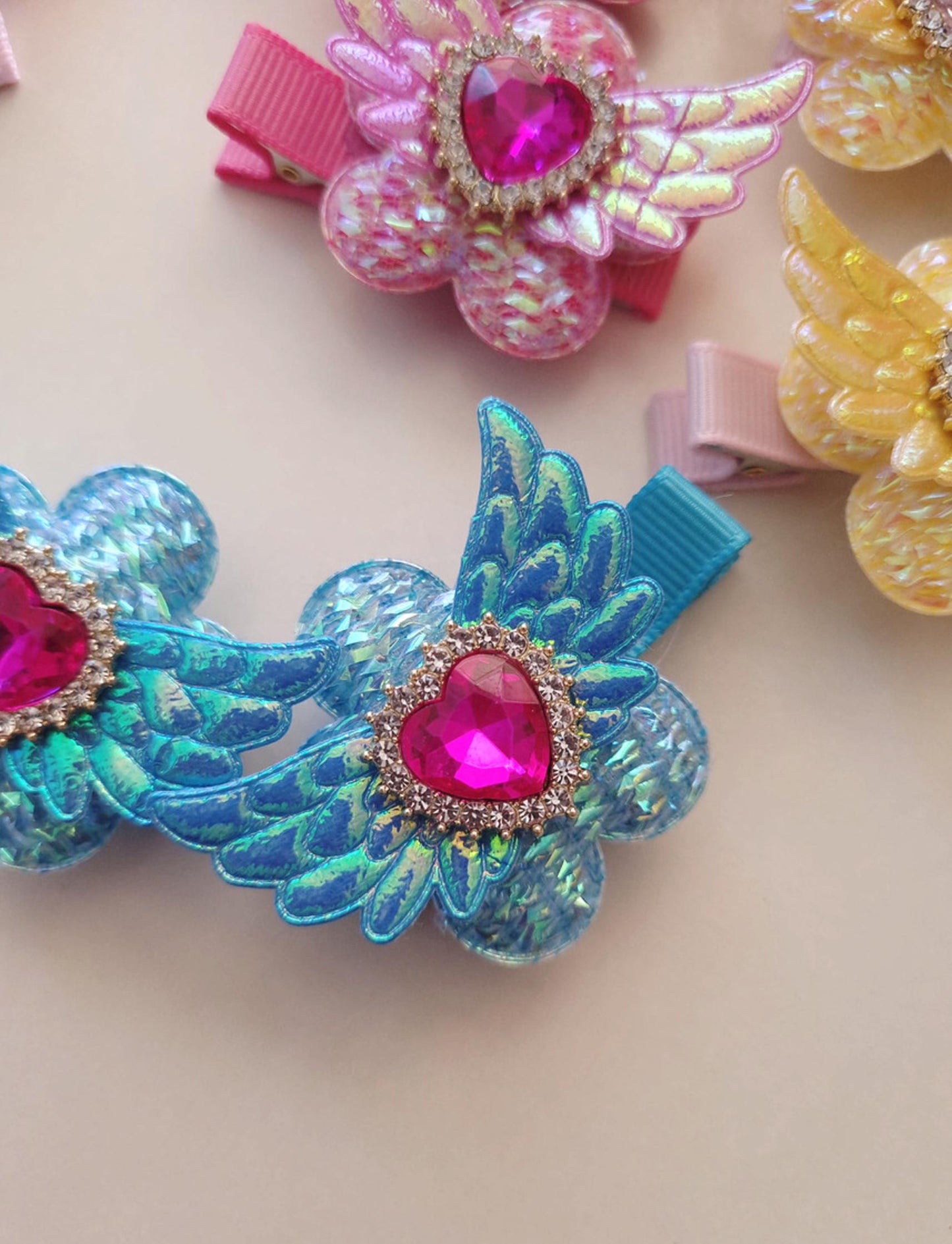 Sparkly Angel Wing Hair Clips–Pigtail Set of 2 (Left & Right Pair) Korean Hypoallergenic Girl Toddler hair pin nickel-free [with Pinkluvme]