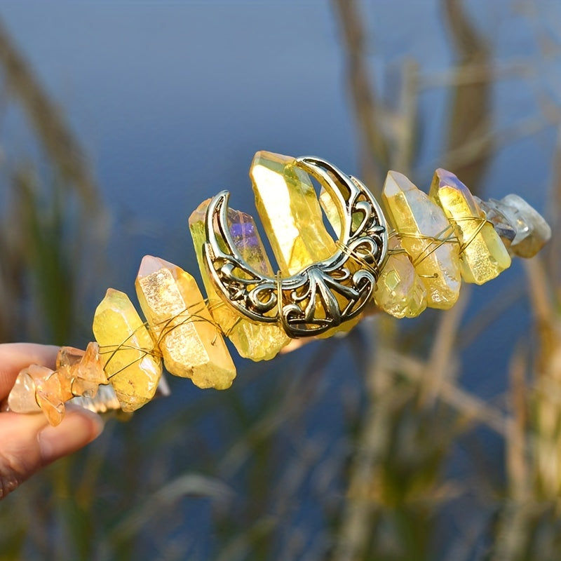 Natural Crystal Hollow Moon Tiara 1pc Headband Hair Band - Hair Accessories Head Jewelry