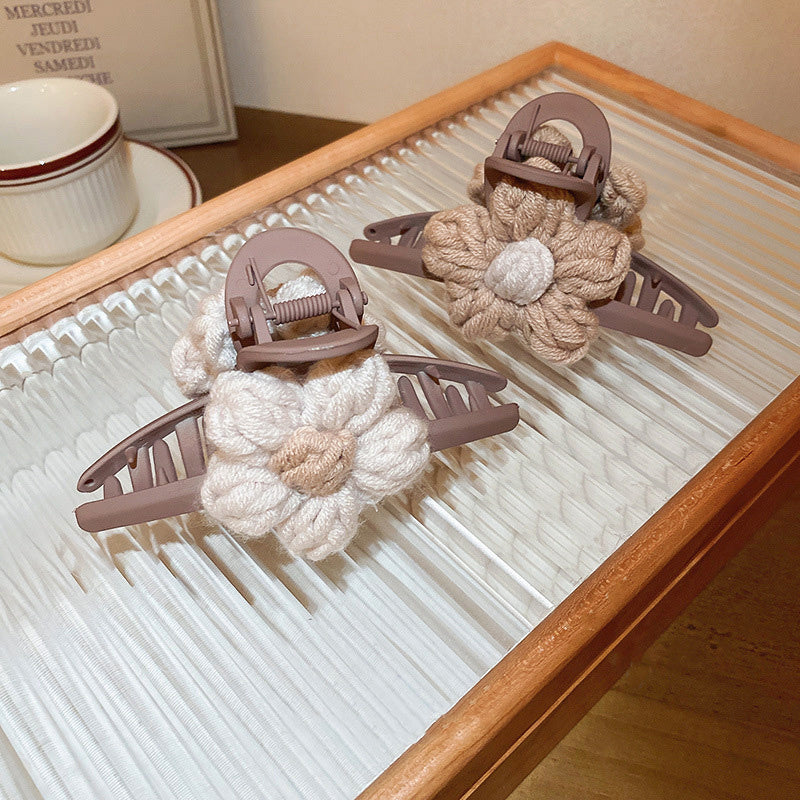 2pcs Knitted Floral Hair Claw Clip French Strong Hold Grip Hair Jaw Clip For Thick Hair Accessories