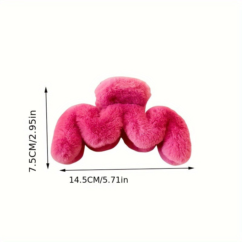 1pc Soft Wave Pattern Plush Hair Claw Clips, Winter Hair Accessories, Women Hair Clips, Large Size For Thick Hair, Christmas Gifts