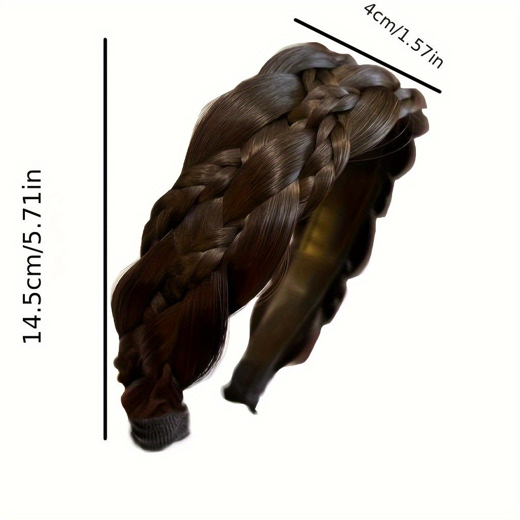 1pc Synthetic Braided Headband Handmade Natural Looking Extra Wide Braided Hair Hoop Elegant Twisted Braids Hair Band Fishbone Braid Weave Hair Accessories