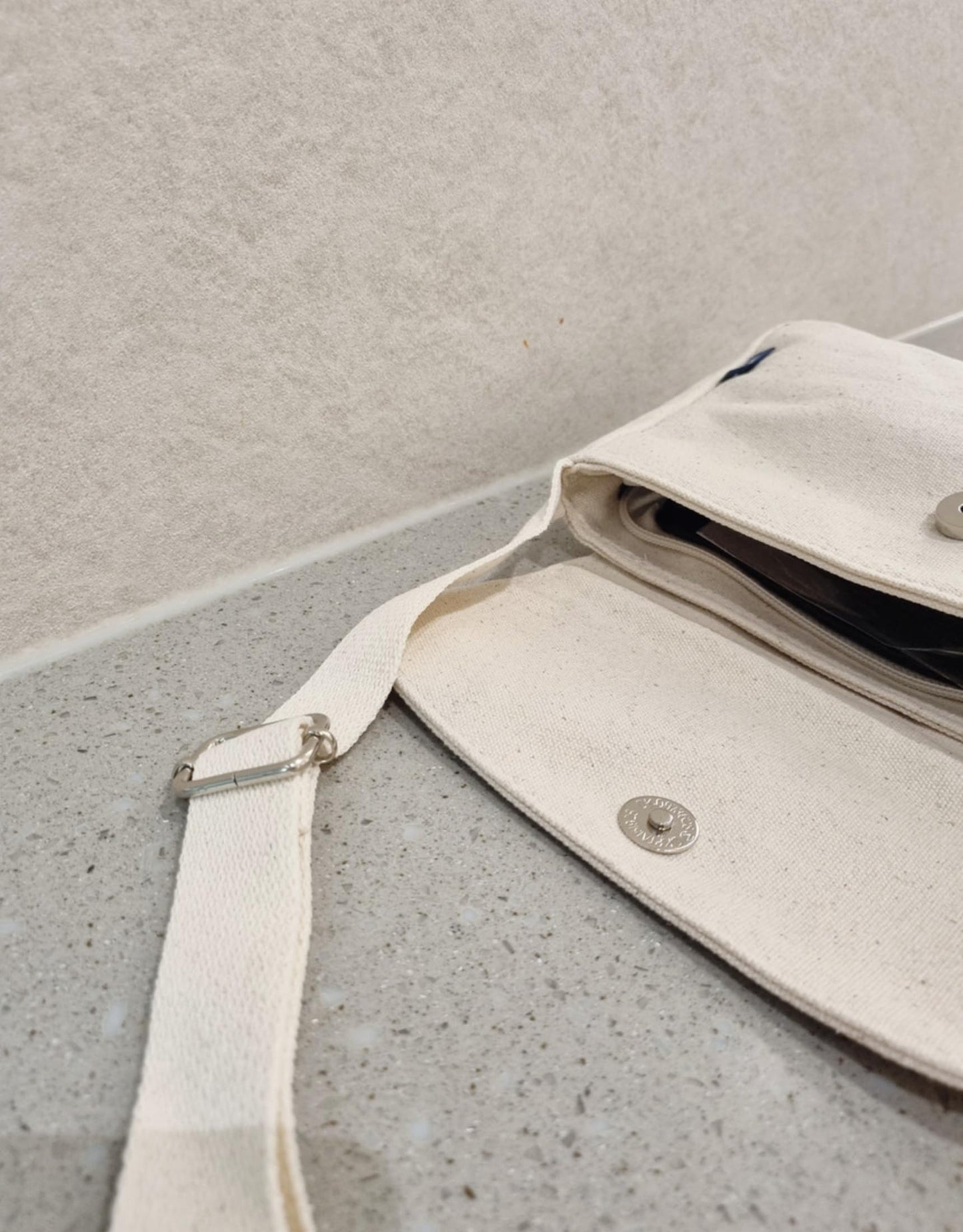 Korean Canvas Messenger Bag, Black Ivory, Adjustable Crossbody Strap, Student Shoulder Bag, Snap Button Zipper Closure