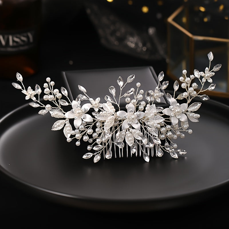 1PC Bridal Rhinestone Hair Comb Elegant Flower Shaped Headwear Handmade Braided Hair Accessories For Wedding Party Dress Up Headpiece