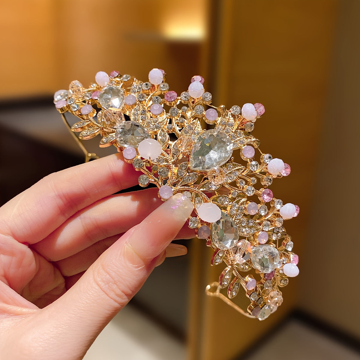 1pc Alloy Rhinestone Big Crown Hair Hoop, Girls Performance Princess Birthday Hair Accessories