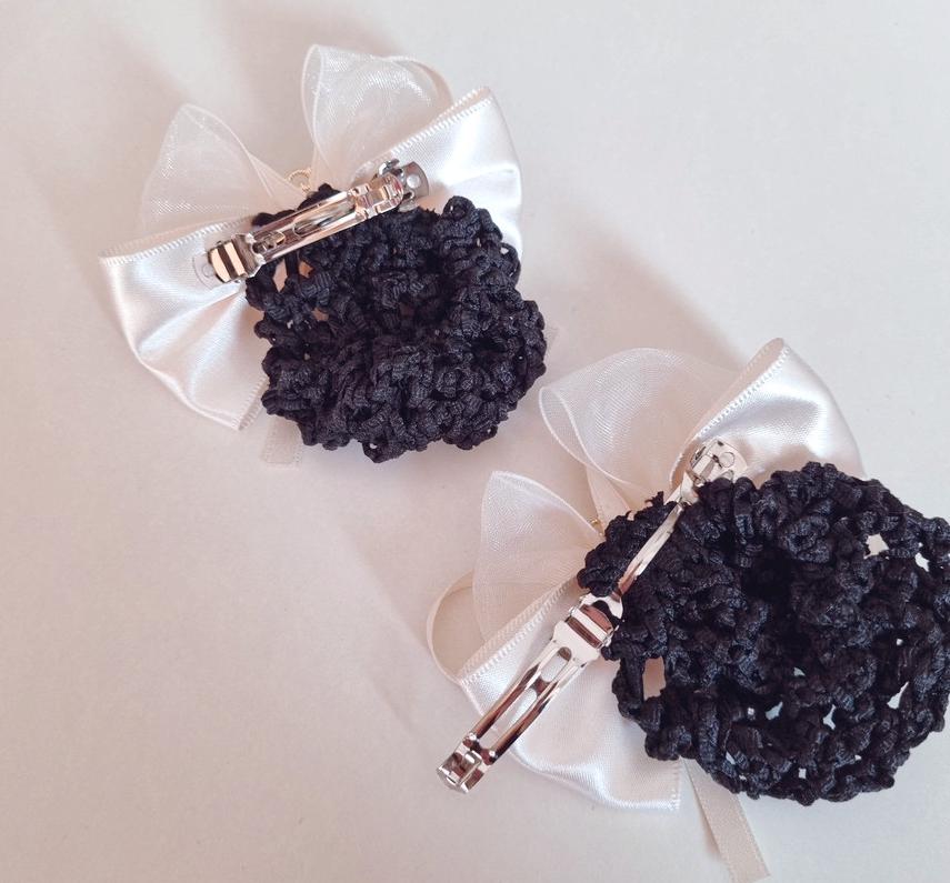 Girl Woman Ribbon Bow Hair Net Clip Set of 2 [with Pinkluvme]