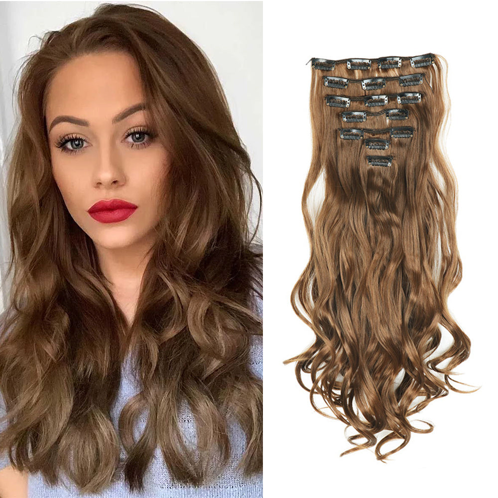 Clip In Hair Extensions 7 PCS Full Head 22 Inch Long Curly Wavy Synthetic Clip Hair Pieces Wavy Hair Pieces For Women Girls Hair Clips Hair Accessories Halloween Christmas