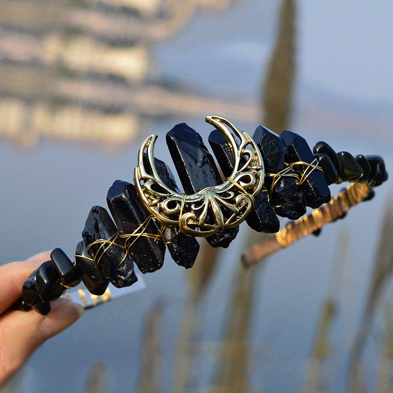 Natural Crystal Hollow Moon Tiara 1pc Headband Hair Band - Hair Accessories Head Jewelry