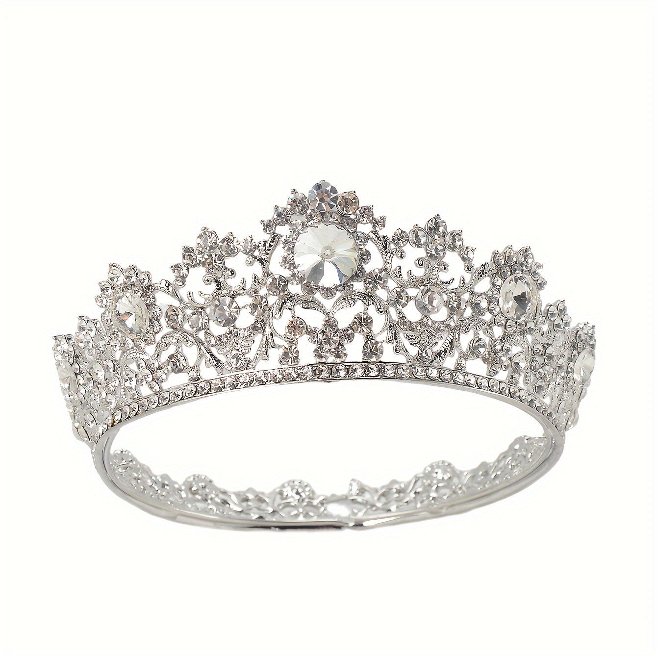 Rhinestone Bridal Queen Crown Full Round Tiara For Women Wedding Pageant Hair Accessories