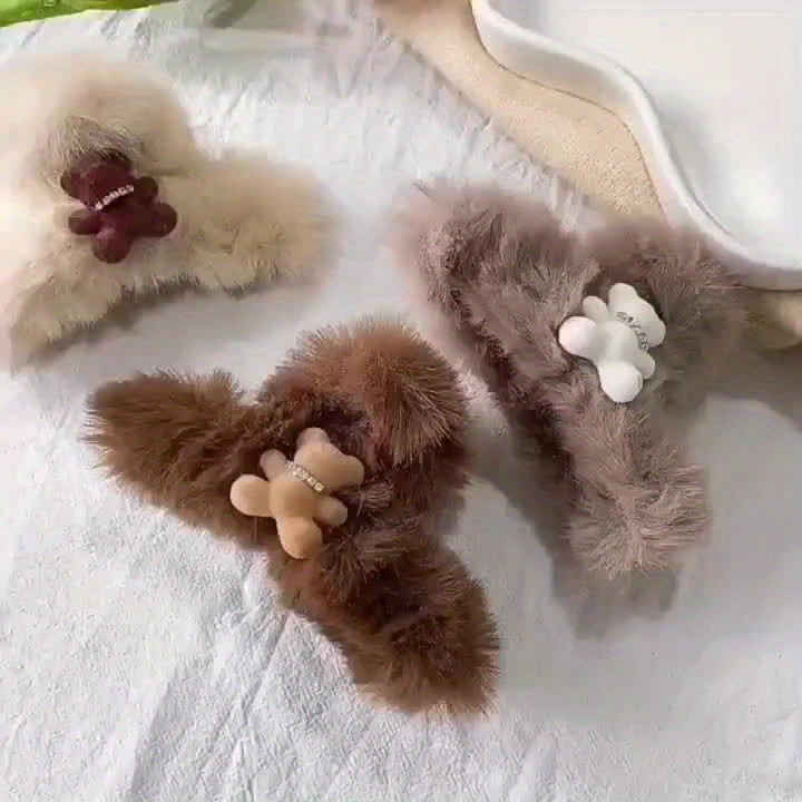 1/2/3pcs Plush Cute Bear Hair Clip Headwear Hair Accessories For Girls