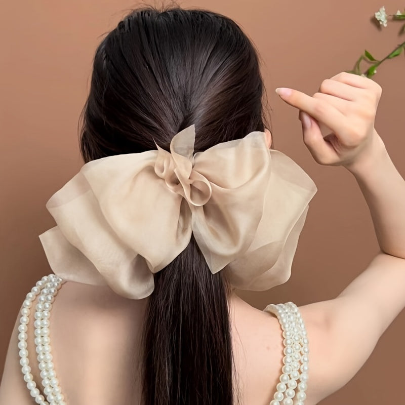 Elegant 4pcs Set Of Large Bow Hair Clips - Silky Yarn Flower Barrettes For Women & Girls, Perfect For Ponytails & Updos Hair Accessories For Women Hair Ties For Women