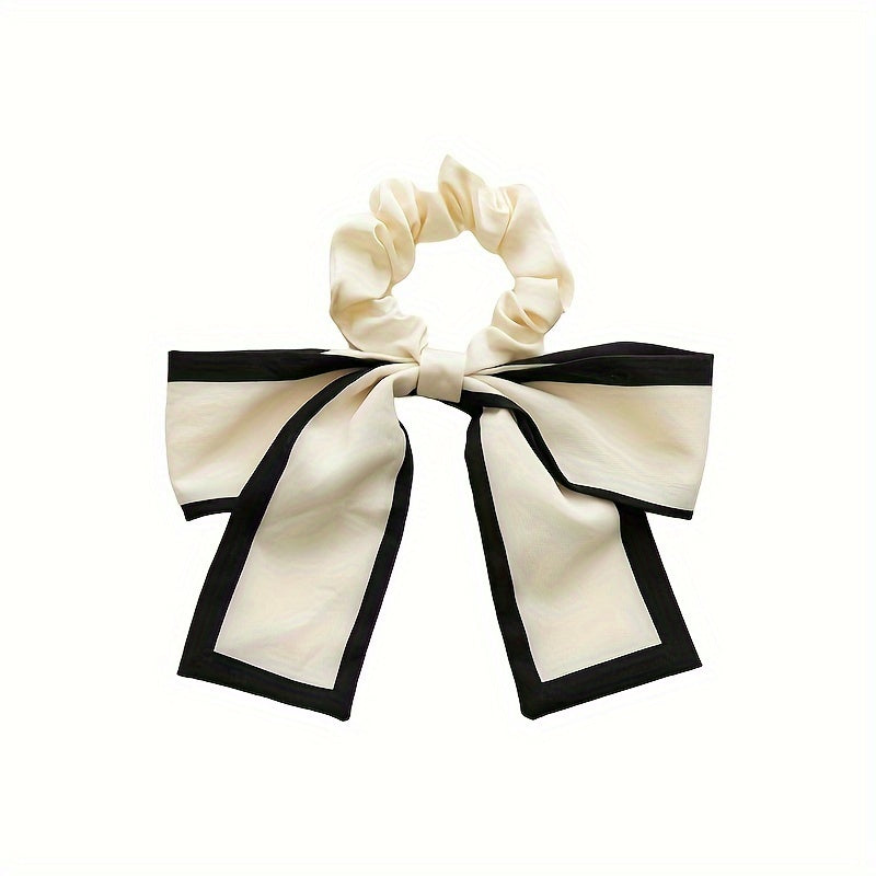 Elegant Two-Tone Bow Hair Tie – Large Ribbon Scrunchie for Women