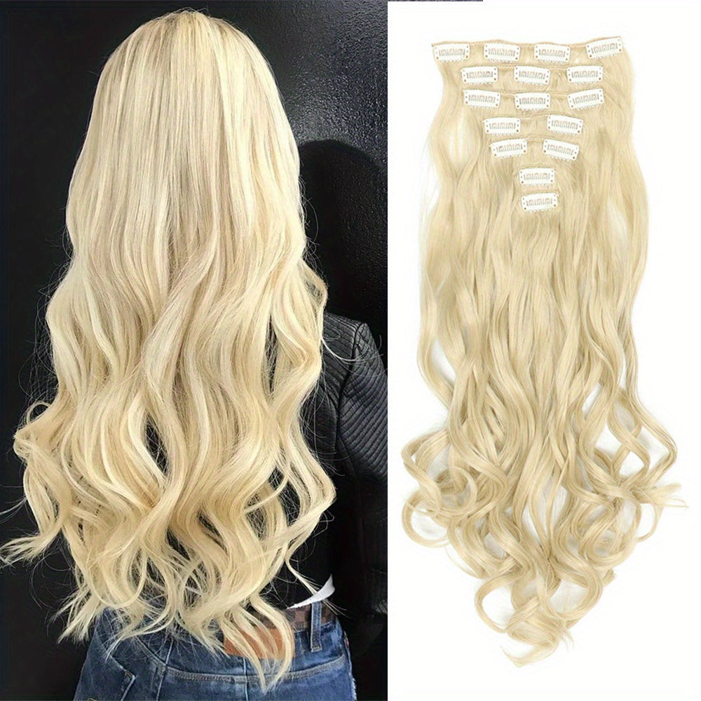 Clip In Hair Extensions 7 PCS Full Head 22 Inch Long Curly Wavy Synthetic Clip Hair Pieces Wavy Hair Pieces For Women Girls Hair Clips Hair Accessories Halloween Christmas