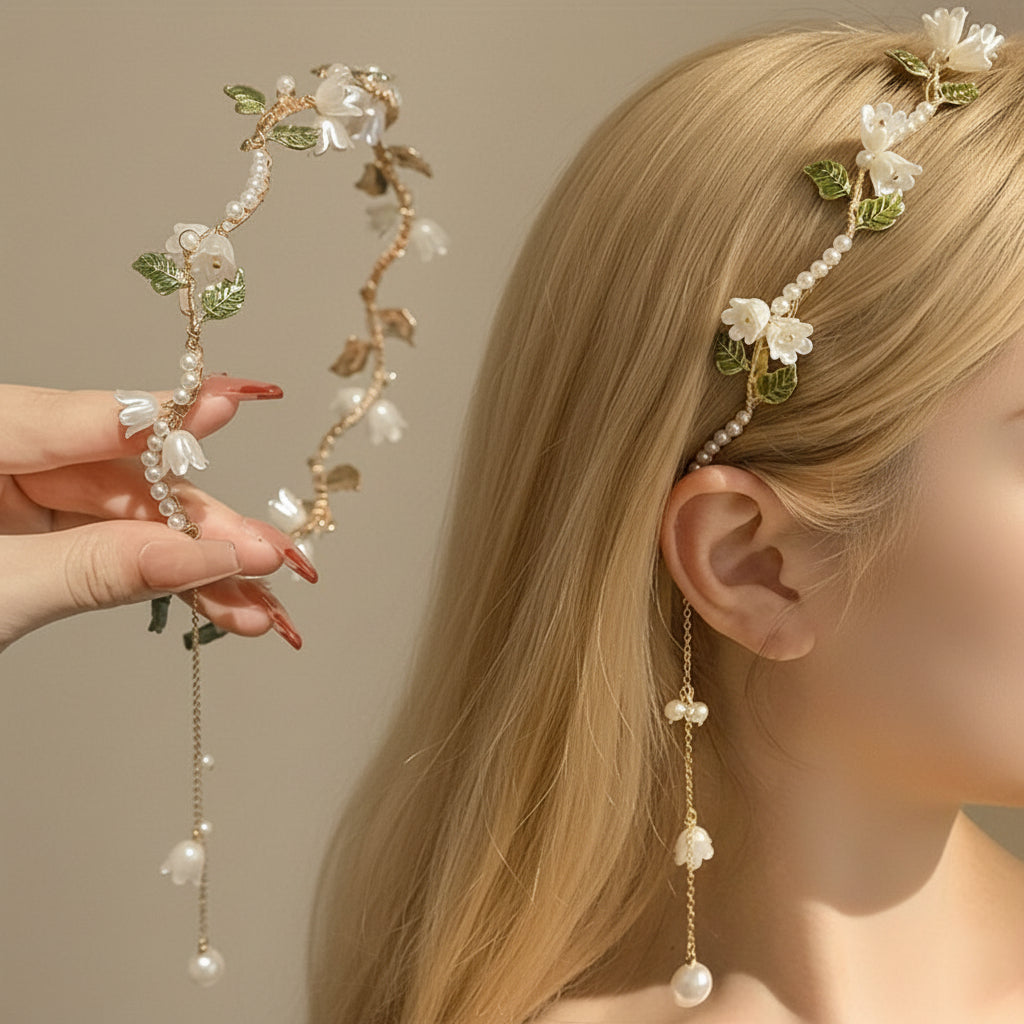 1pc Girl's New Vintage White Lily Flower Faux Pearl Tassel Temperament Elegant Women's Hair Hoop Hair Accessories, Ideal choice for Gifts