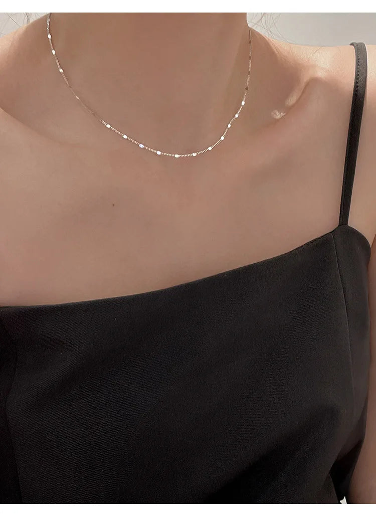 925 Sterling Silver Minimalist Sideways Chain Necklace – Dainty Cold Wind Clavicle Chain for Women