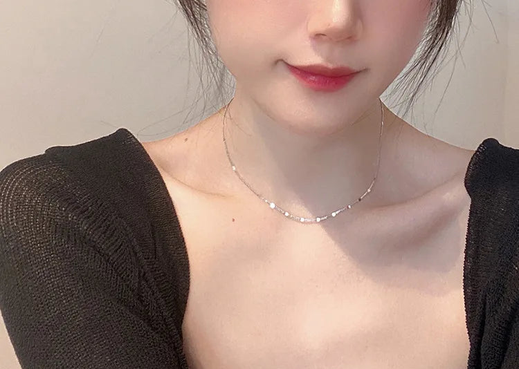 925 Sterling Silver Minimalist Sideways Chain Necklace – Dainty Cold Wind Clavicle Chain for Women