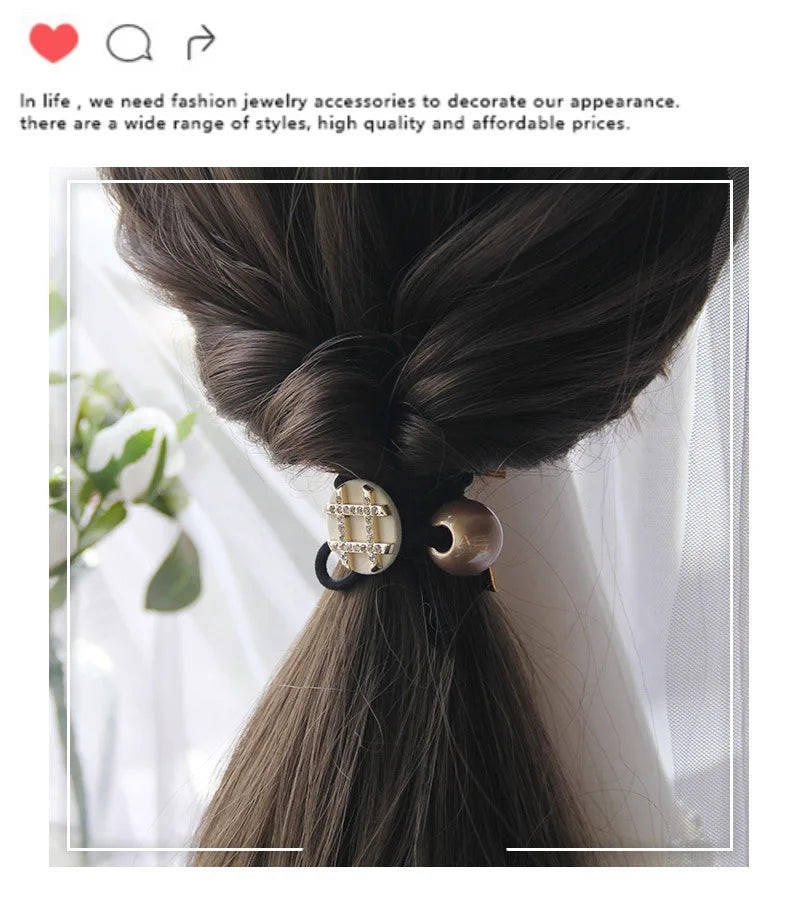 Korean Style Rhinestone & Alloy Decorative Elastic Hair Bands – Fashion Hair Ropes for Women