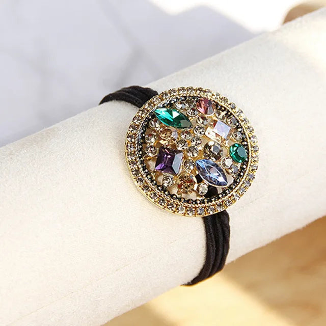 Korean Style Rhinestone & Alloy Decorative Elastic Hair Bands – Fashion Hair Ropes for Women