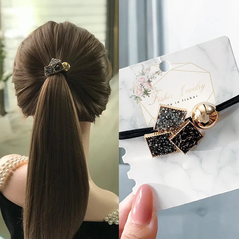 Korean Style Rhinestone & Alloy Decorative Elastic Hair Bands – Fashion Hair Ropes for Women