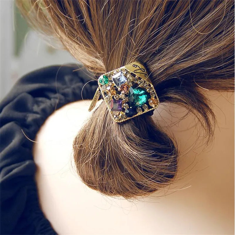 Korean Style Rhinestone & Alloy Decorative Elastic Hair Bands – Fashion Hair Ropes for Women
