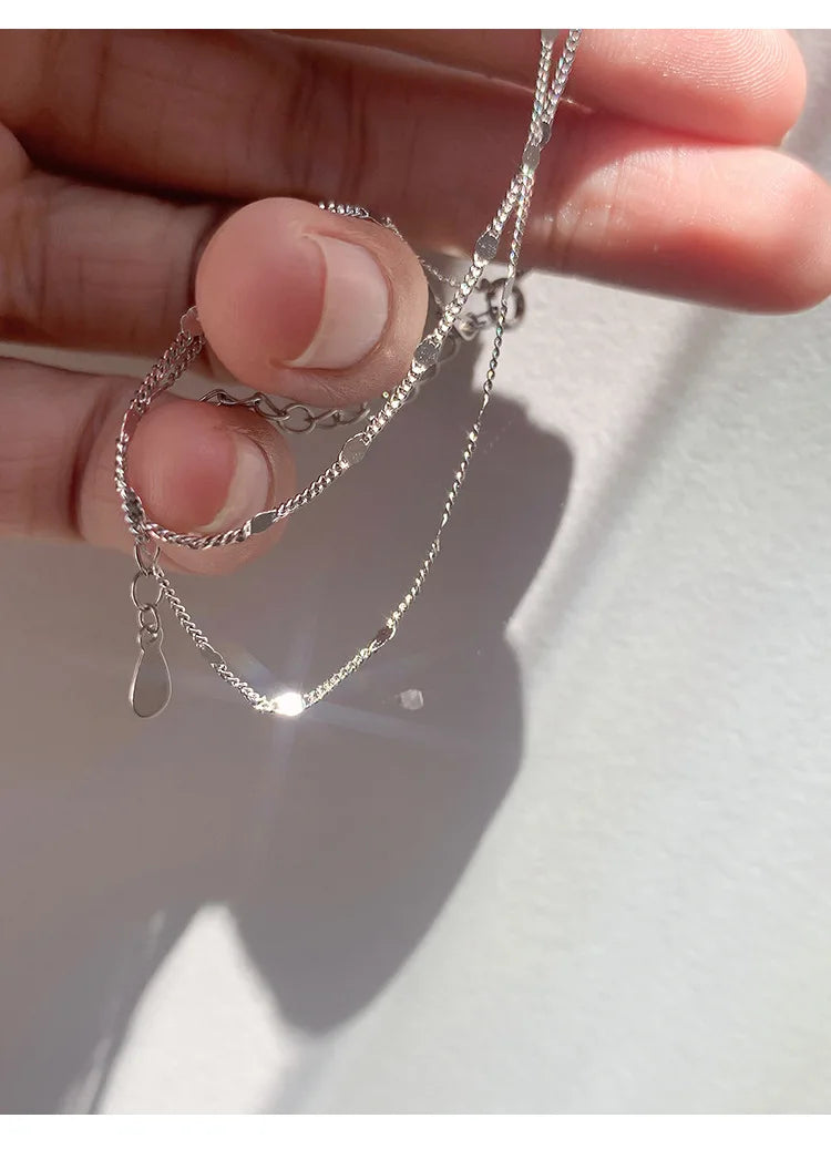 925 Sterling Silver Minimalist Sideways Chain Necklace – Dainty Cold Wind Clavicle Chain for Women