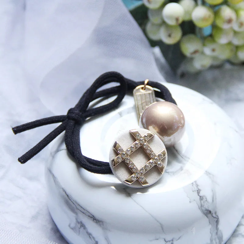 Korean Style Rhinestone & Alloy Decorative Elastic Hair Bands – Fashion Hair Ropes for Women