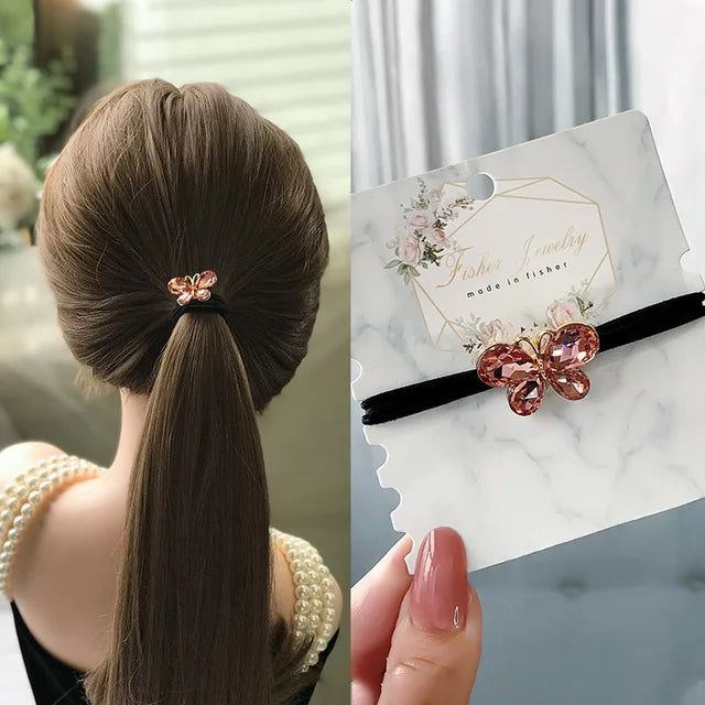 Korean Style Rhinestone & Alloy Decorative Elastic Hair Bands – Fashion Hair Ropes for Women