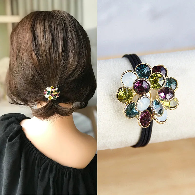 Korean Style Rhinestone & Alloy Decorative Elastic Hair Bands – Fashion Hair Ropes for Women