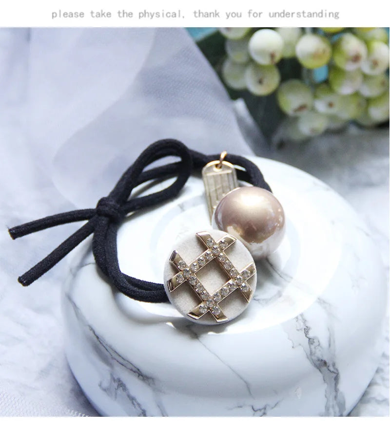 Korean Style Rhinestone & Alloy Decorative Elastic Hair Bands – Fashion Hair Ropes for Women