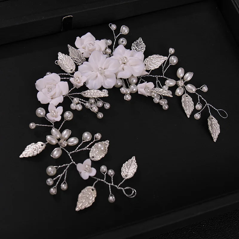 Handmade Crystal Pearl Bridal Hair Vine – Silver Floral Wedding Headpiece