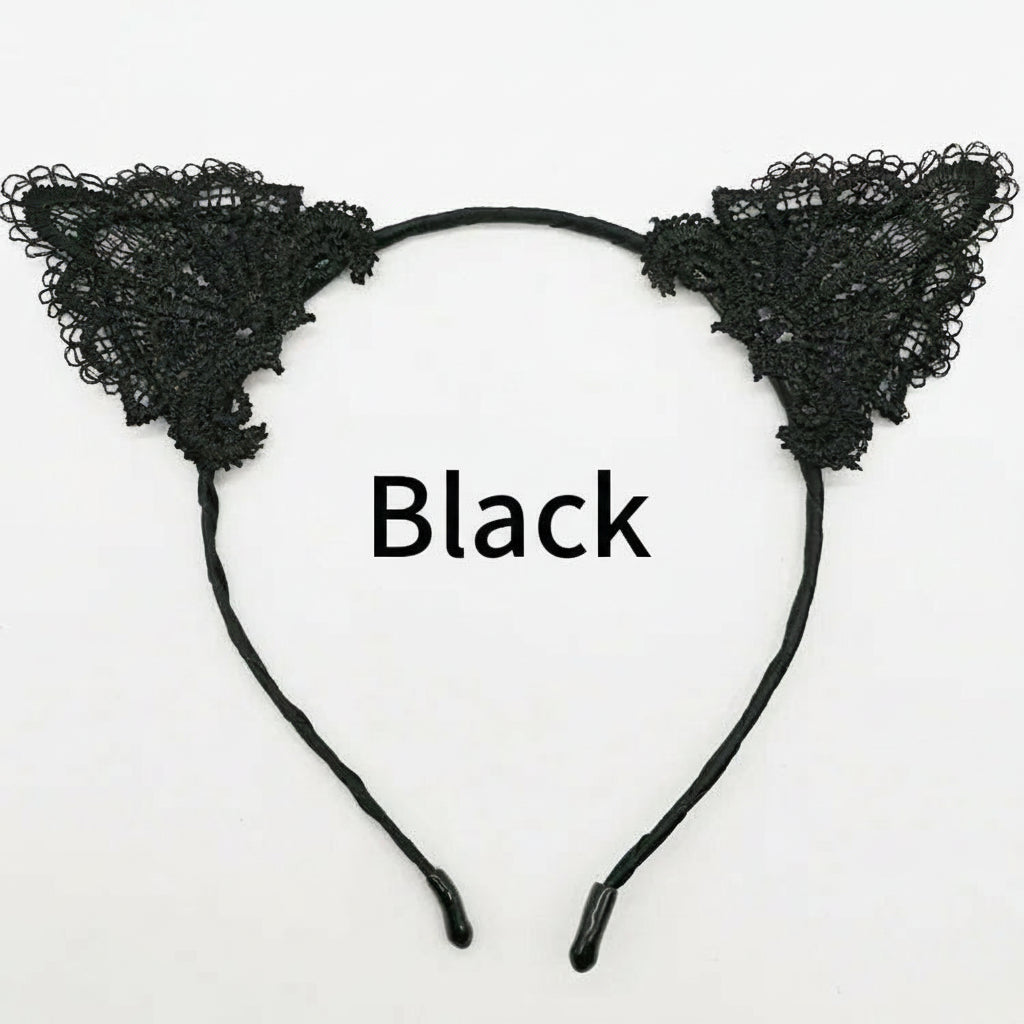 1PC Female Women Lady Girls Sexy Cat Ears Black Lace Hairbands Headbands Headwear Hair Hoop Party Hair Accessories