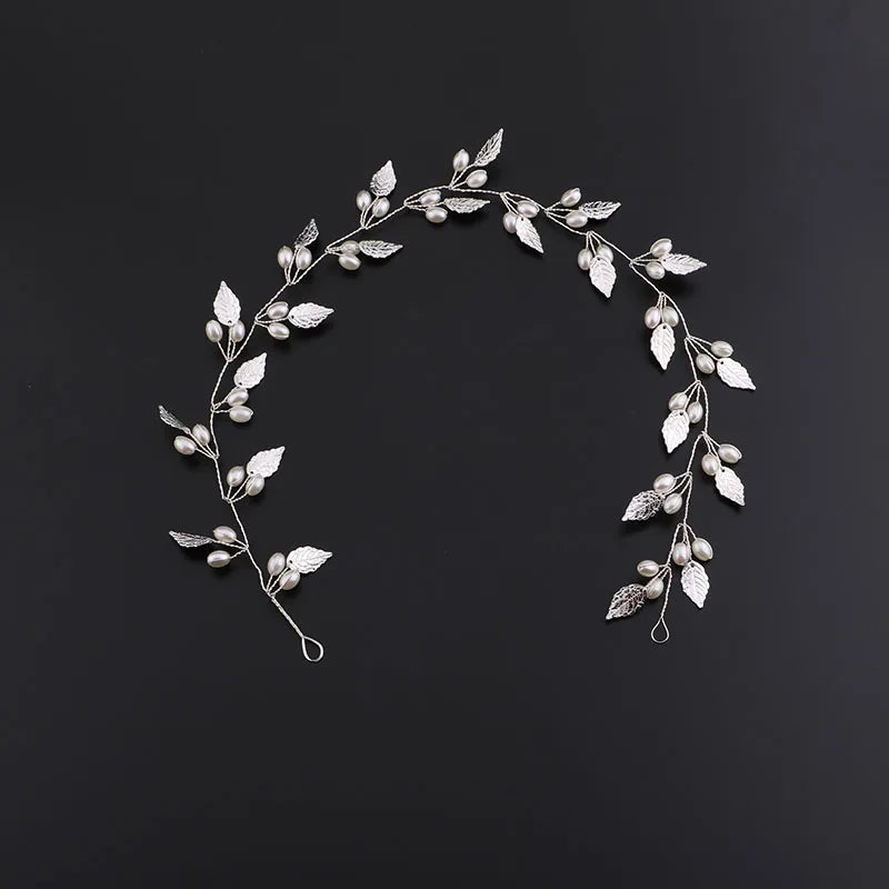 Gold & Silver Leaf Bridal Hairpiece – Faux Pearl Wedding Headband